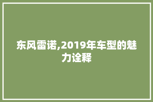 东风雷诺,2019年车型的魅力诠释