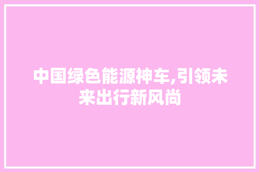 中国绿色能源神车,引领未来出行新风尚