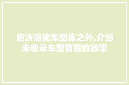 临沂滴滴车型库之外,介绍未收录车型背后的故事
