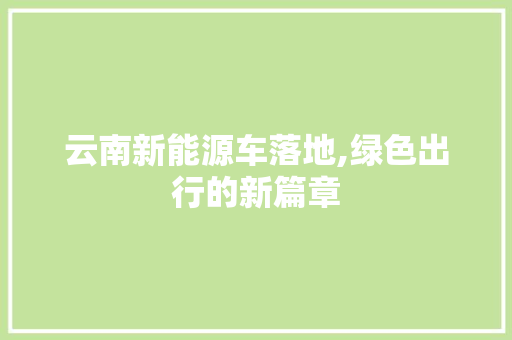 云南新能源车落地,绿色出行的新篇章