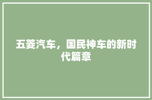 五菱汽车，国民神车的新时代篇章