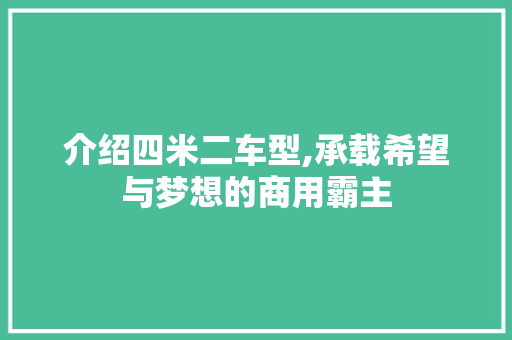 介绍四米二车型,承载希望与梦想的商用霸主