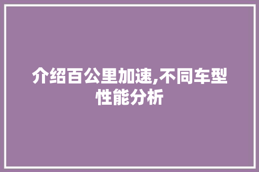 介绍百公里加速,不同车型性能分析