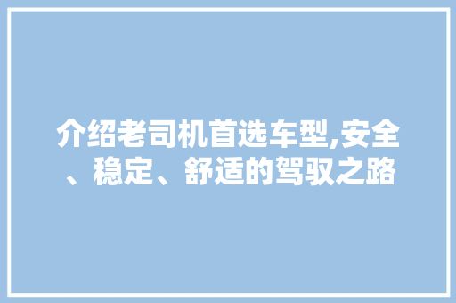 介绍老司机首选车型,安全、稳定、舒适的驾驭之路