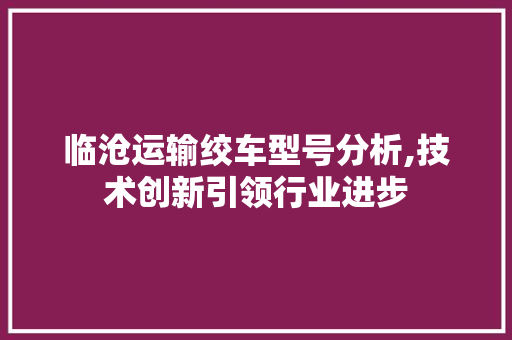 临沧运输绞车型号分析,技术创新引领行业进步