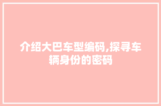 介绍大巴车型编码,探寻车辆身份的密码
