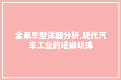 全系车型详细分析,现代汽车工业的璀璨明珠