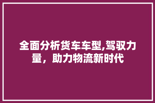 全面分析货车车型,驾驭力量，助力物流新时代