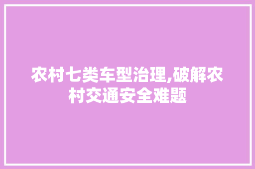 农村七类车型治理,破解农村交通安全难题 车身配件
