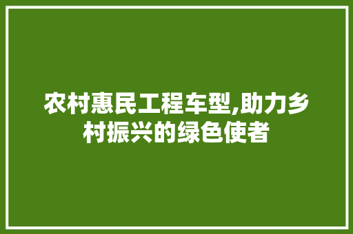 农村惠民工程车型,助力乡村振兴的绿色使者