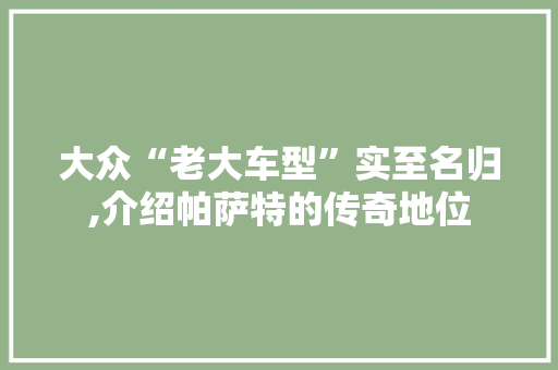大众“老大车型”实至名归,介绍帕萨特的传奇地位