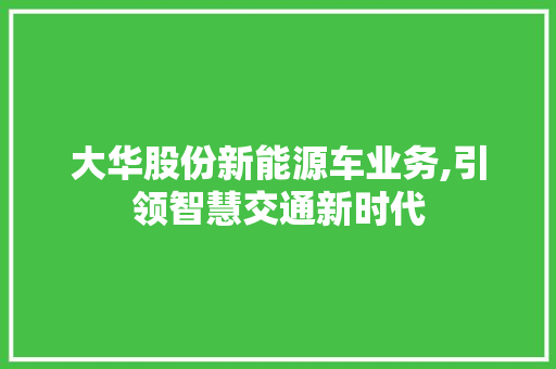 大华股份新能源车业务,引领智慧交通新时代