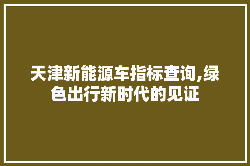 天津新能源车指标查询,绿色出行新时代的见证