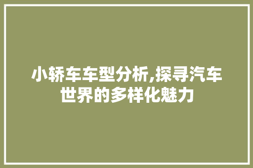 小轿车车型分析,探寻汽车世界的多样化魅力