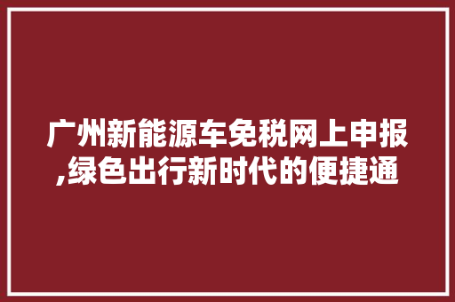 广州新能源车免税网上申报,绿色出行新时代的便捷通道