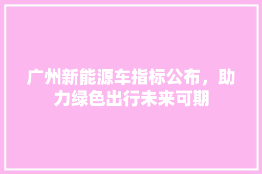 广州新能源车指标公布，助力绿色出行未来可期