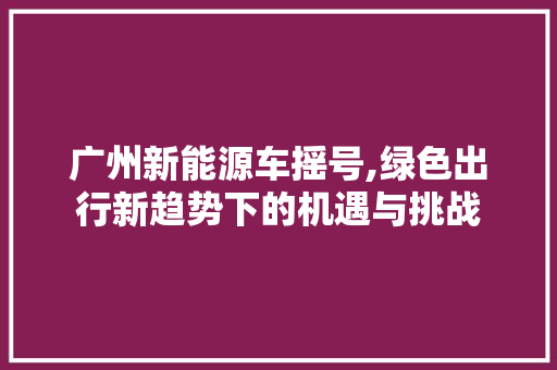 广州新能源车摇号,绿色出行新趋势下的机遇与挑战