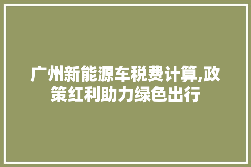 广州新能源车税费计算,政策红利助力绿色出行