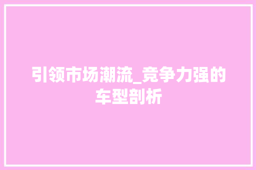 引领市场潮流_竞争力强的车型剖析