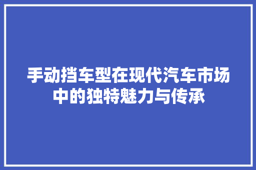 手动挡车型在现代汽车市场中的独特魅力与传承