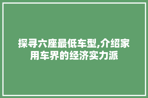 探寻六座最低车型,介绍家用车界的经济实力派