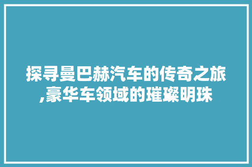 探寻曼巴赫汽车的传奇之旅,豪华车领域的璀璨明珠 发动机配件