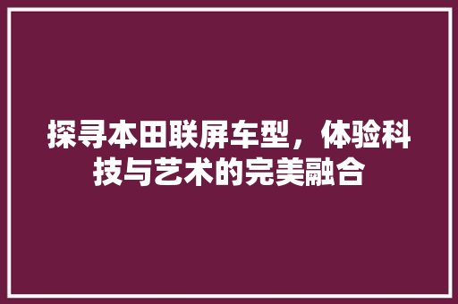 探寻本田联屏车型，体验科技与艺术的完美融合