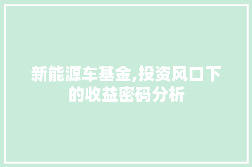 新能源车基金,投资风口下的收益密码分析