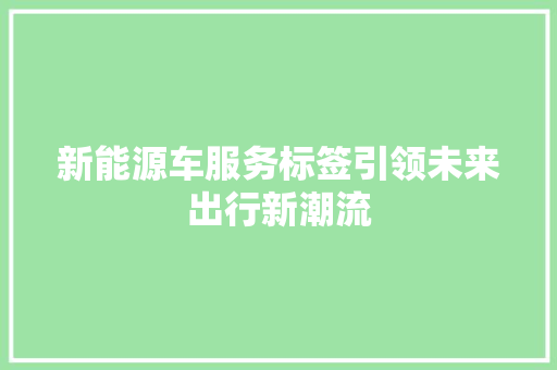 新能源车服务标签引领未来出行新潮流