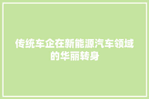 传统车企在新能源汽车领域的华丽转身