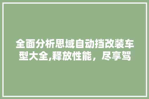 全面分析思域自动挡改装车型大全,释放性能，尽享驾驶乐趣