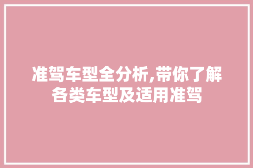 准驾车型全分析,带你了解各类车型及适用准驾