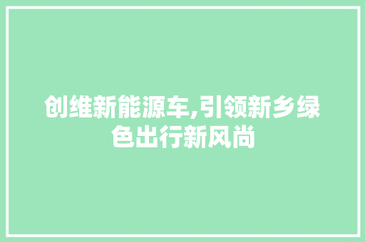创维新能源车,引领新乡绿色出行新风尚