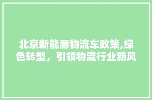 北京新能源物流车政策,绿色转型，引领物流行业新风尚