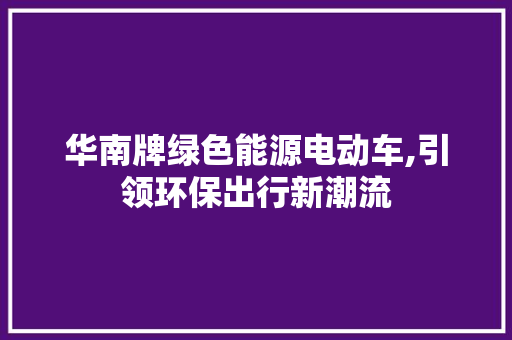 华南牌绿色能源电动车,引领环保出行新潮流