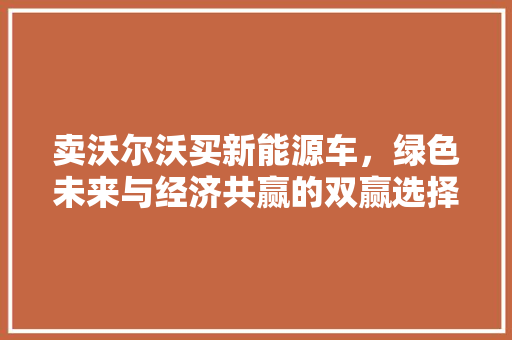 卖沃尔沃买新能源车，绿色未来与经济共赢的双赢选择