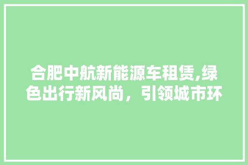 合肥中航新能源车租赁,绿色出行新风尚，引领城市环保潮流