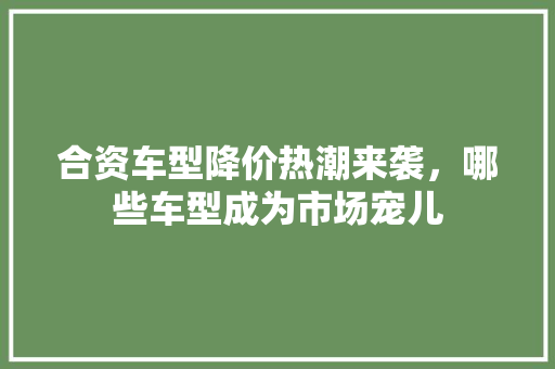 合资车型降价热潮来袭，哪些车型成为市场宠儿