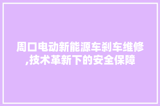 周口电动新能源车刹车维修,技术革新下的安全保障