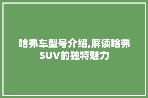 哈弗车型号介绍,解读哈弗SUV的独特魅力