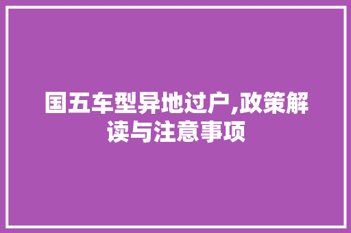 国五车型异地过户,政策解读与注意事项