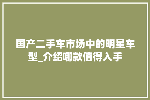 国产二手车市场中的明星车型_介绍哪款值得入手