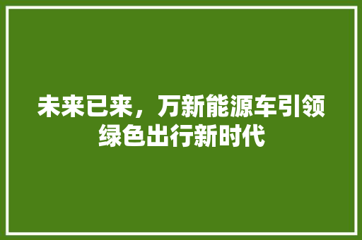 未来已来，万新能源车引领绿色出行新时代