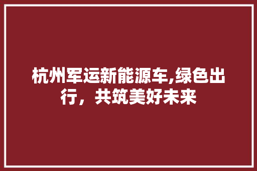 杭州军运新能源车,绿色出行，共筑美好未来