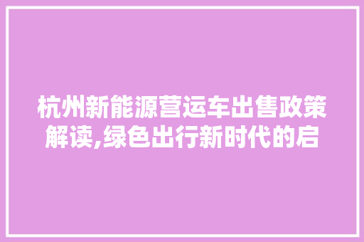 杭州新能源营运车出售政策解读,绿色出行新时代的启航