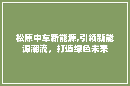 松原中车新能源,引领新能源潮流，打造绿色未来