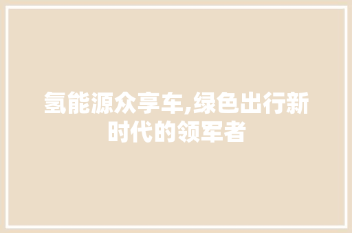 氢能源众享车,绿色出行新时代的领军者