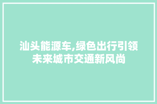 汕头能源车,绿色出行引领未来城市交通新风尚