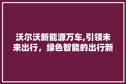 沃尔沃新能源万车,引领未来出行，绿色智能的出行新选择