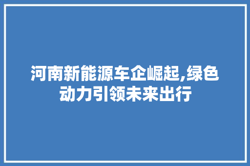 河南新能源车企崛起,绿色动力引领未来出行 车灯配件